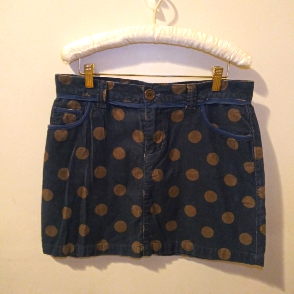 Boden Navy & Taupe Polka Dot Corduroy Size 12 Mini Skirt